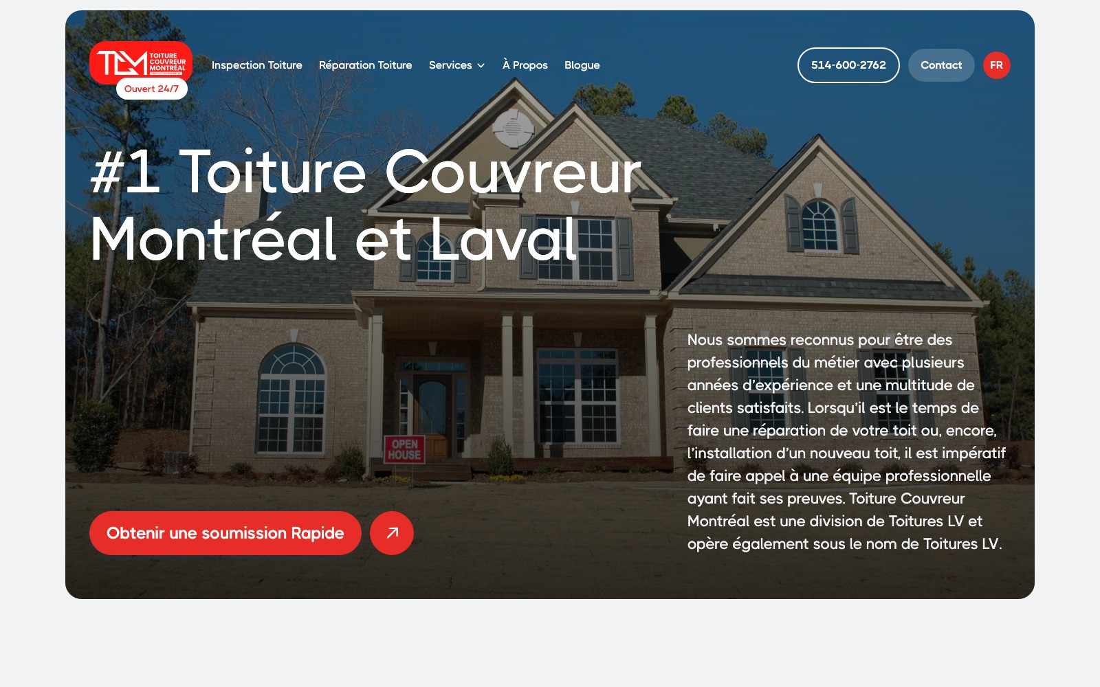Toiture Couvreur Montreal website homepage