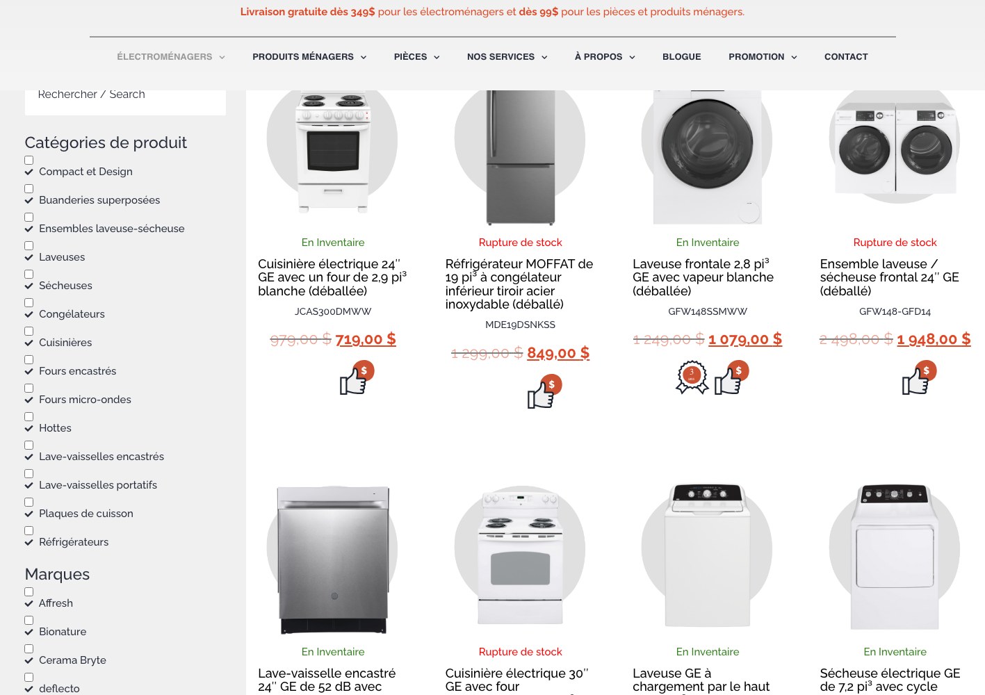 Product listing page