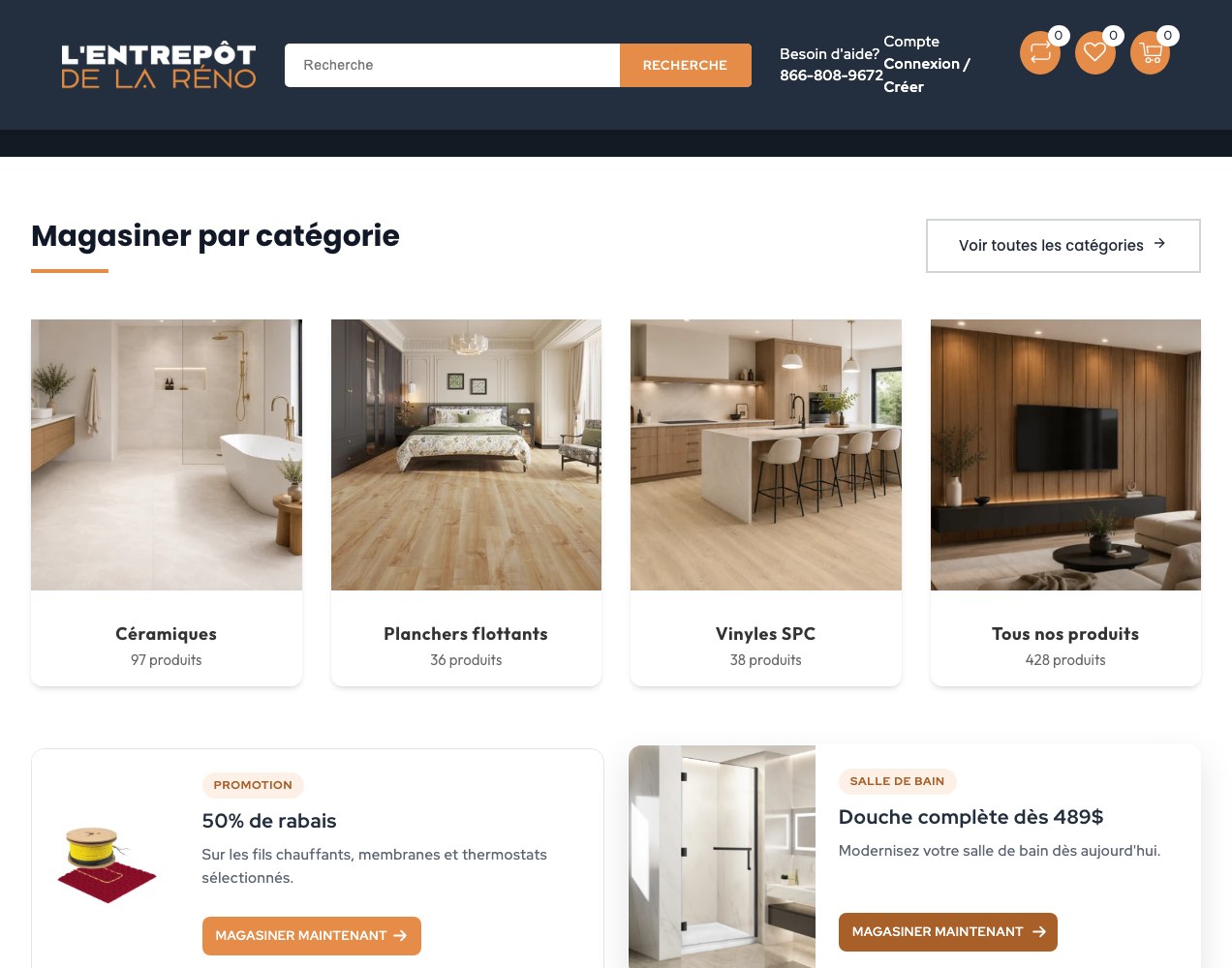 Magasiner par catégorie grid above the discounted shower package promotion