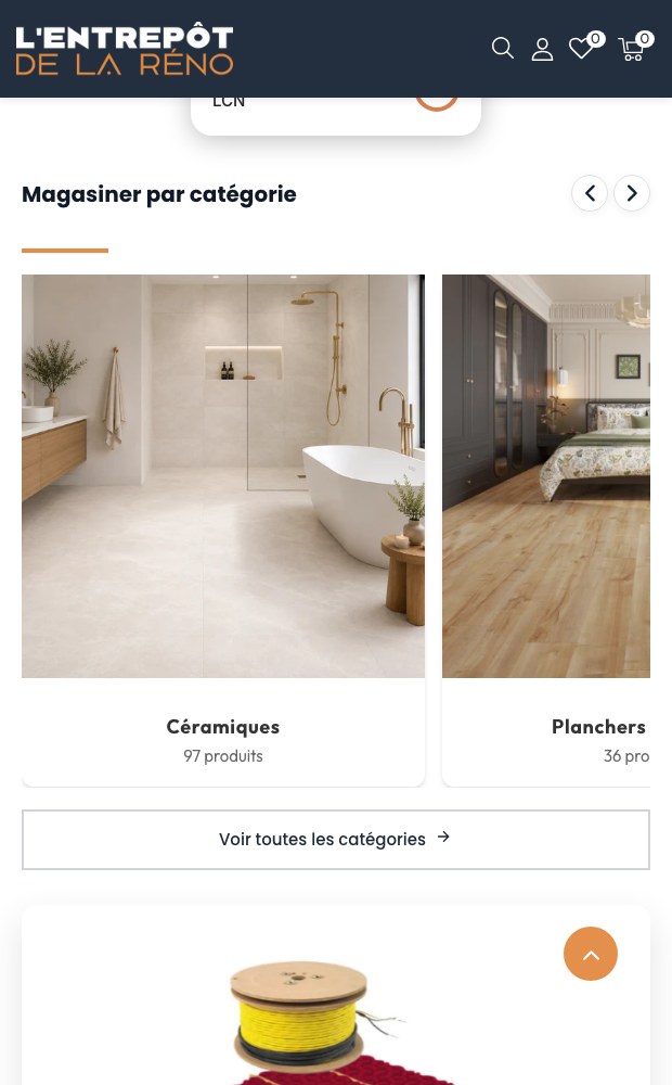 Mobile shop-by-category carousel for ceramics and flooring