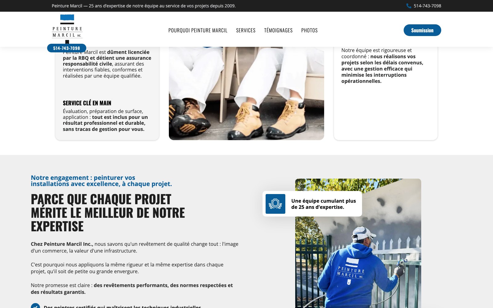 Peinture Marcil commitment section with on-site painting photography
