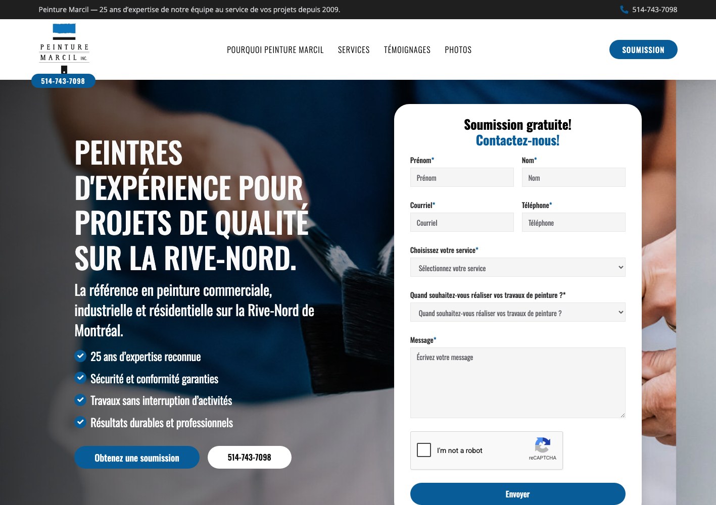 Peinture Marcil homepage hero, narrow crop