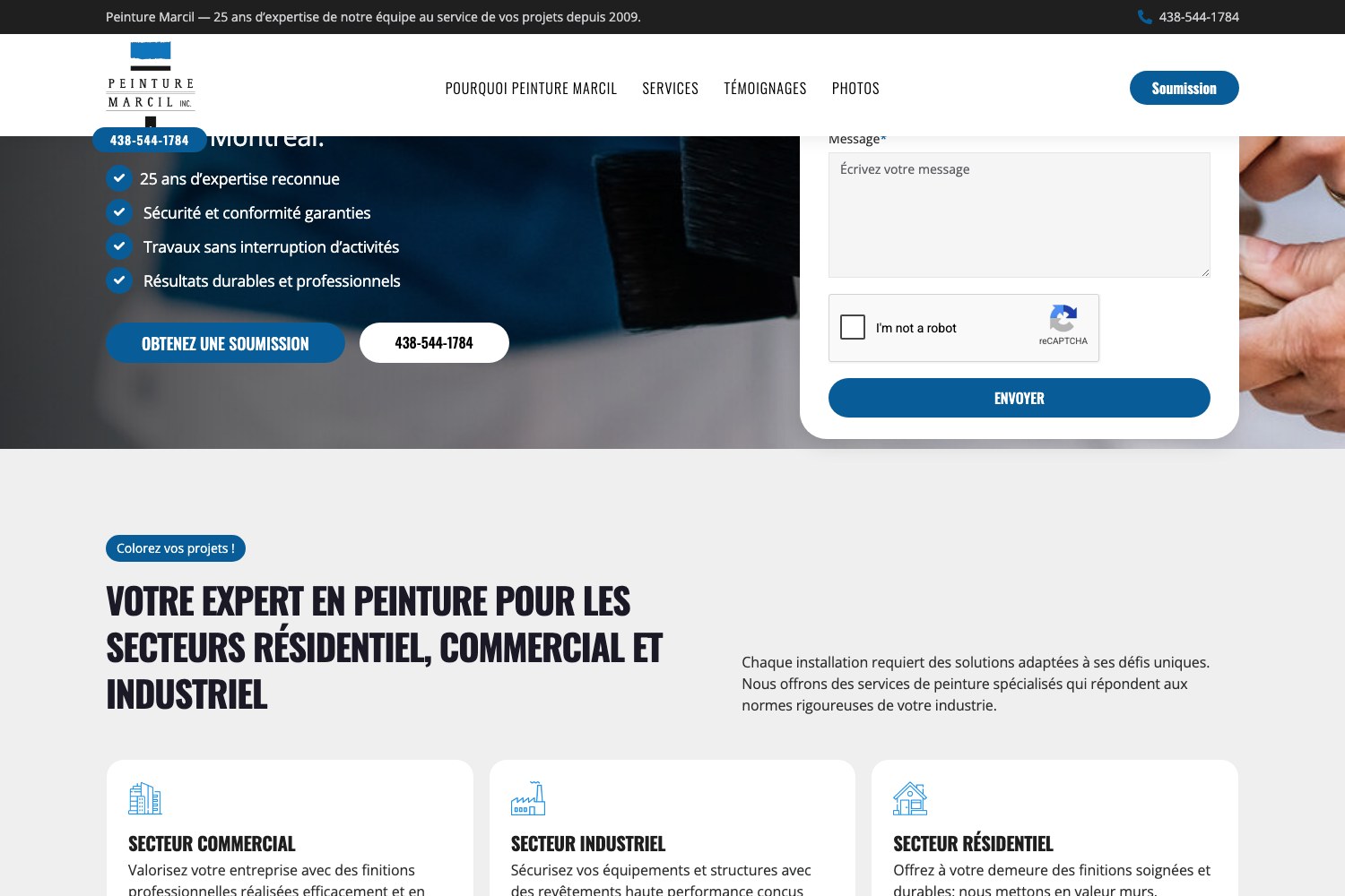 Peinture Marcil quote form and the residential, commercial and industrial positioning