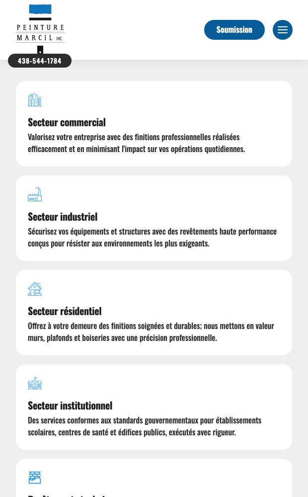 Peinture Marcil mobile sector list: commercial, industrial, residential, institutional