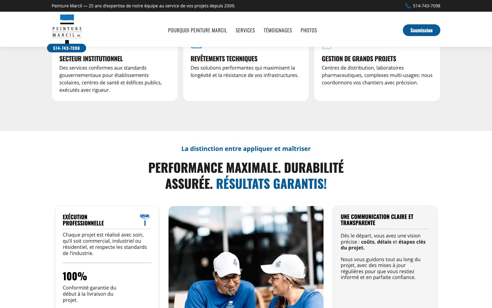 Peinture Marcil institutional services above the maximum performance statement
