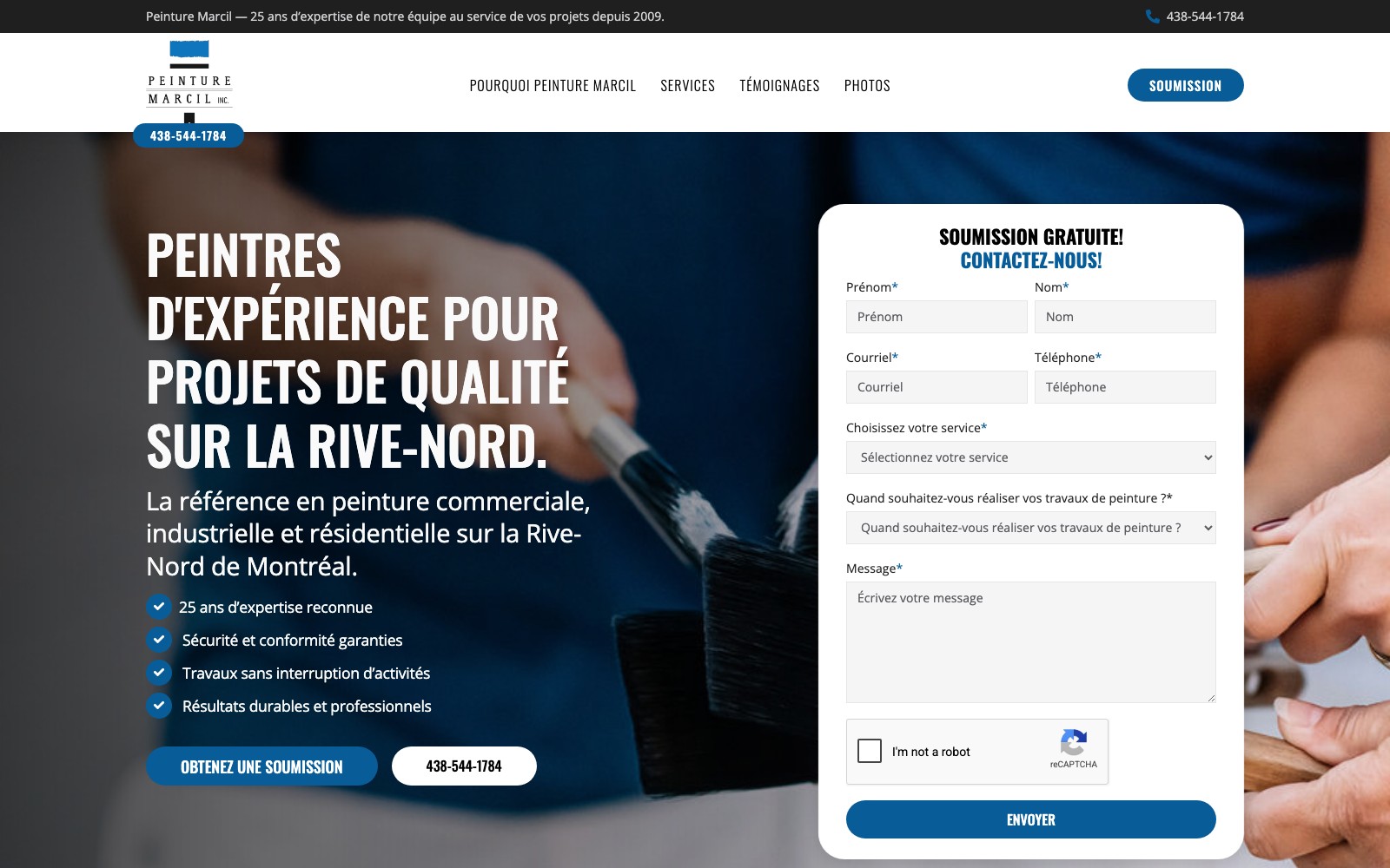 Peinture Marcil website homepage