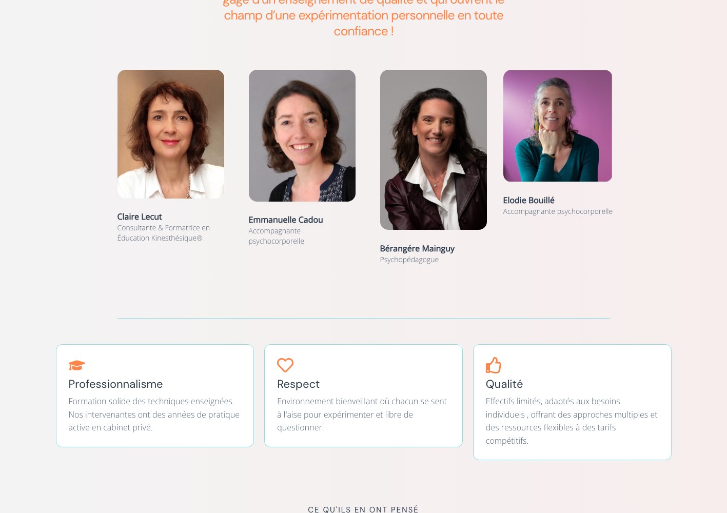 En Mouvement trainer profiles above the association values