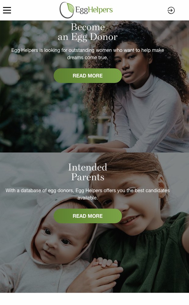 Mobile view of the donor and intended parent tracks stacked