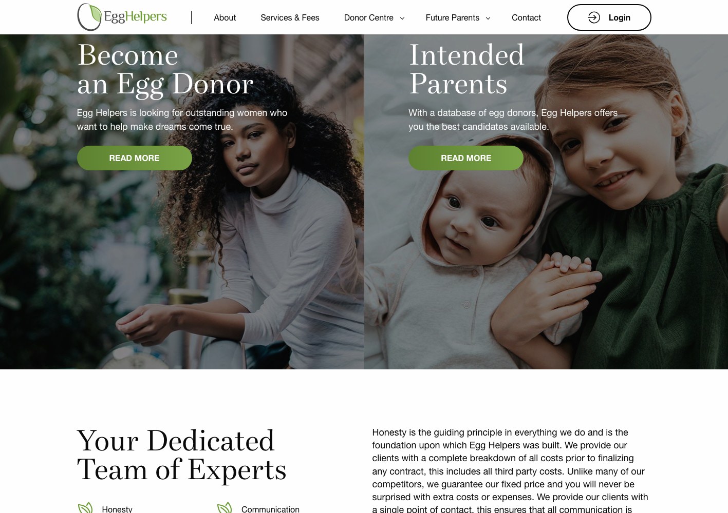 Donor and intended parent panels above the dedicated team section