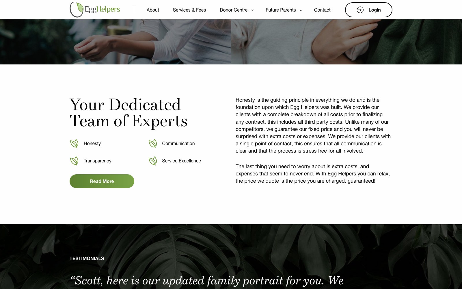 Your dedicated team of experts section on egghelpers.com