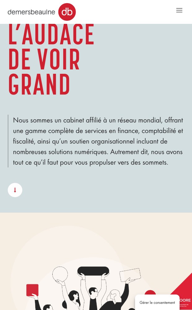 Mobile homepage hero with the l'audace de voir grand headline