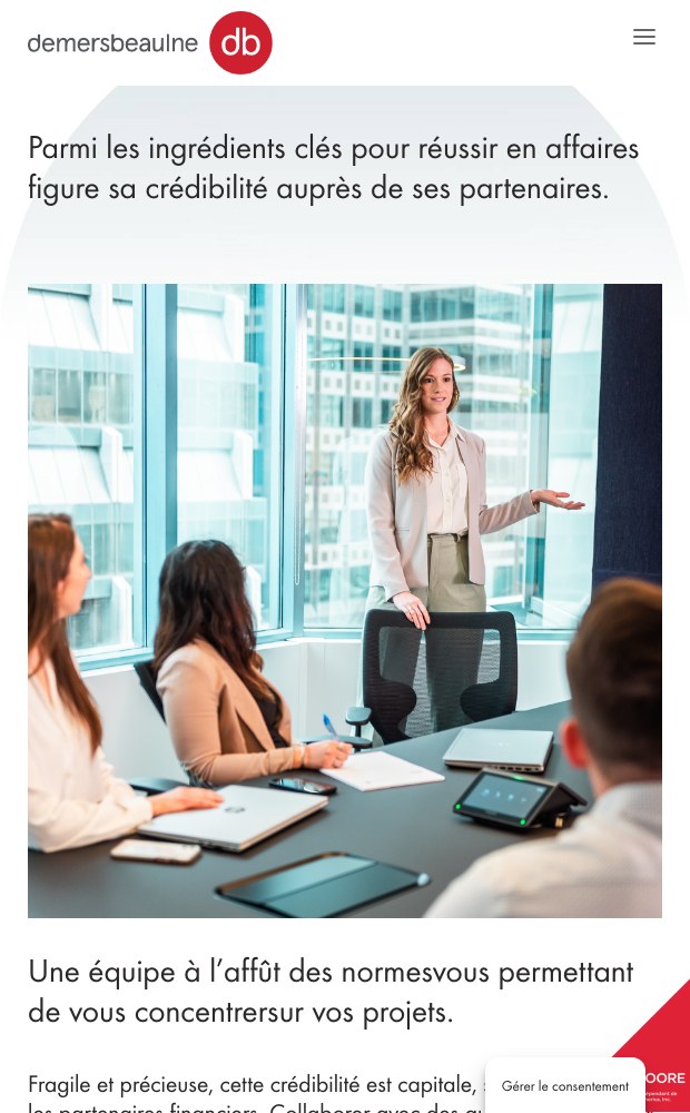 Mobile credibility section with a boardroom photograph