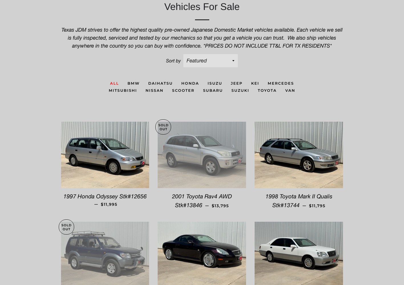 Vehicles for sale grid