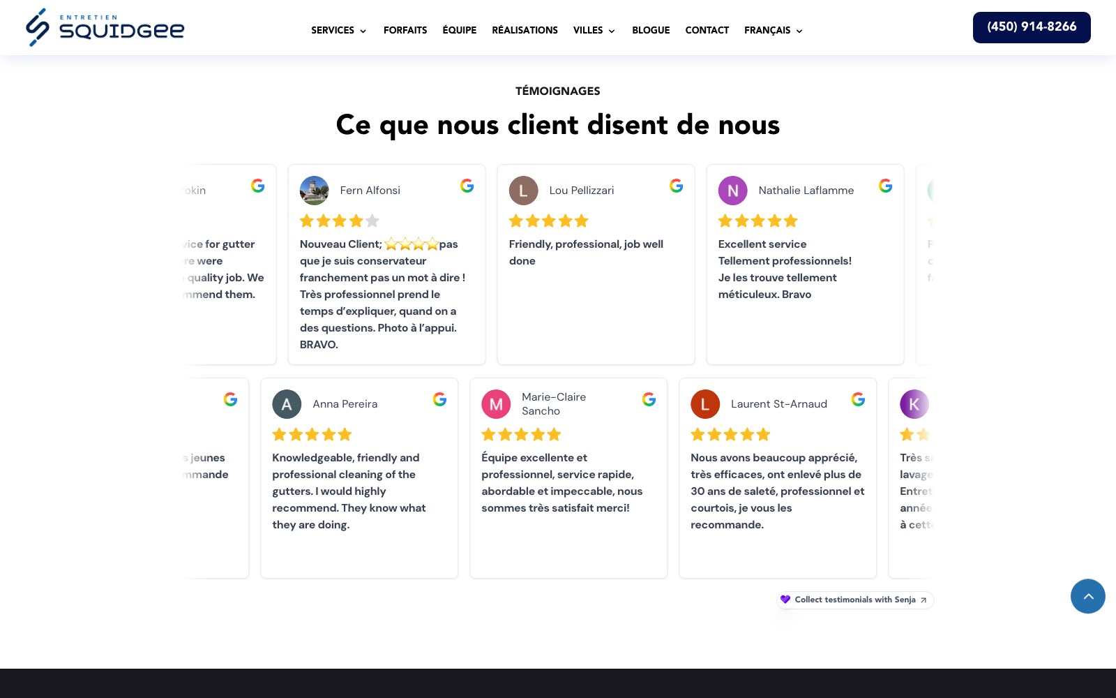 Client reviews section on entretiensquidgee.com