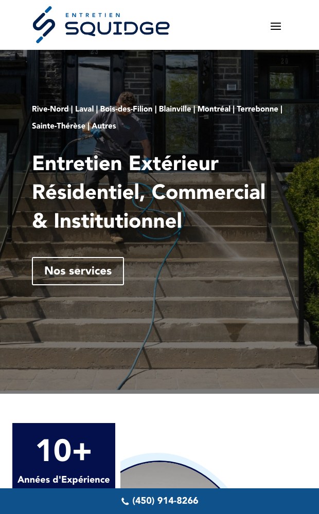 Mobile homepage hero with the service territory listed