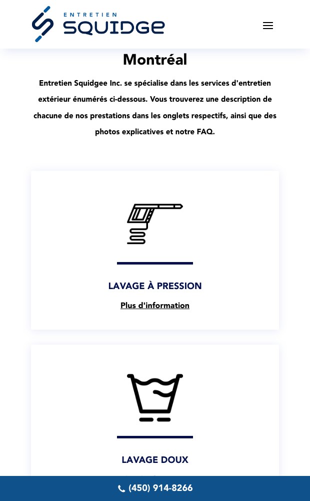 Mobile Montreal city page listing the local services