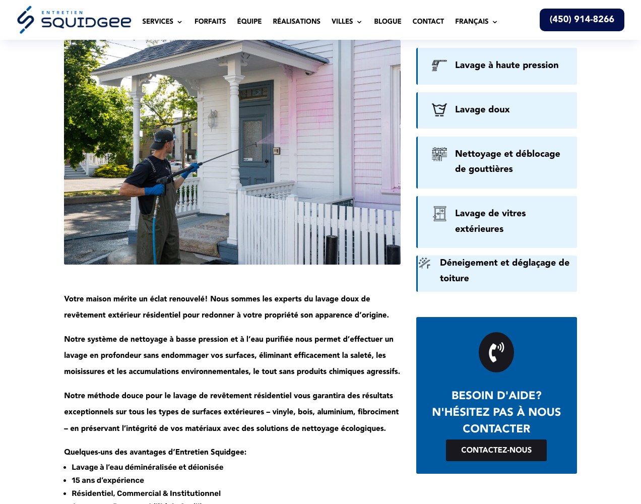 Pressure washing page with the service list running down the side