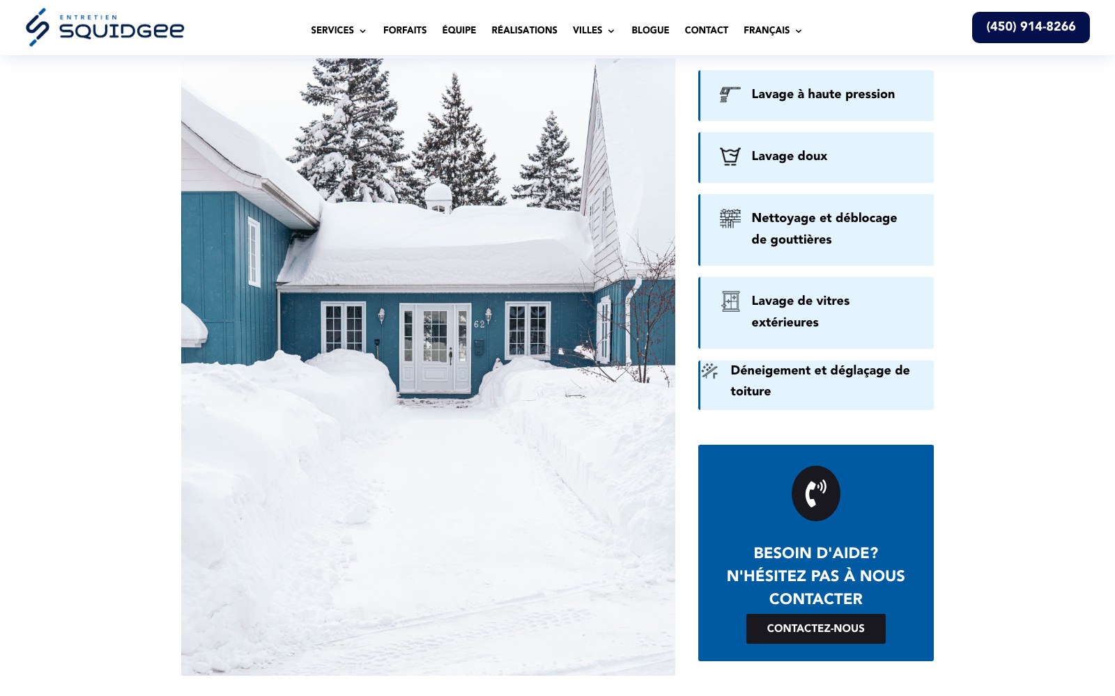Roof snow removal service page on entretiensquidgee.com