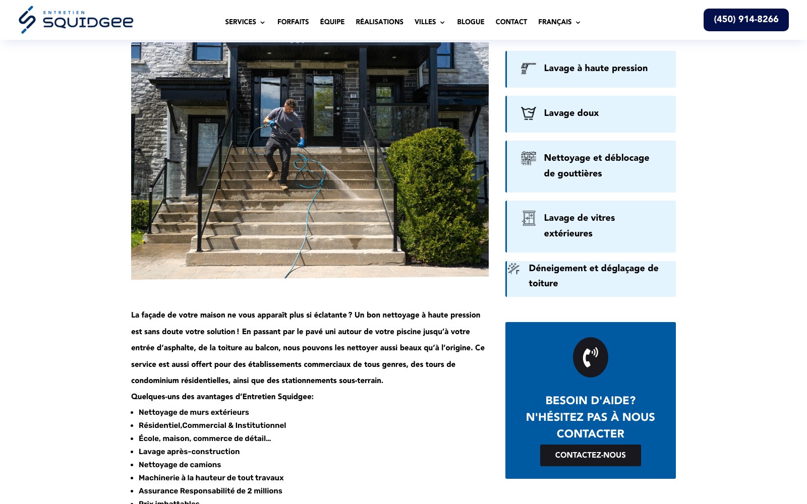 Window cleaning service page on entretiensquidgee.com