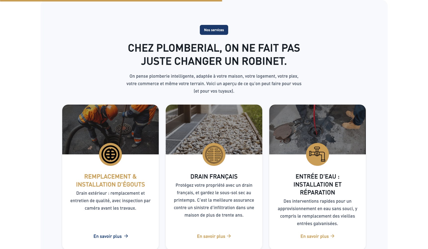 Wide view of the service cards under the Chez Plomberial headline