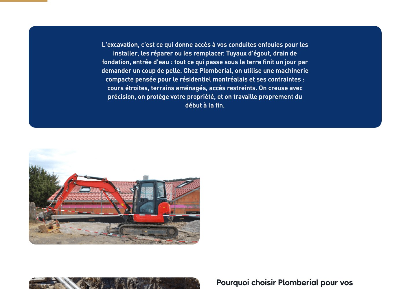 Excavation explainer beside a photograph of the crew's excavator on site