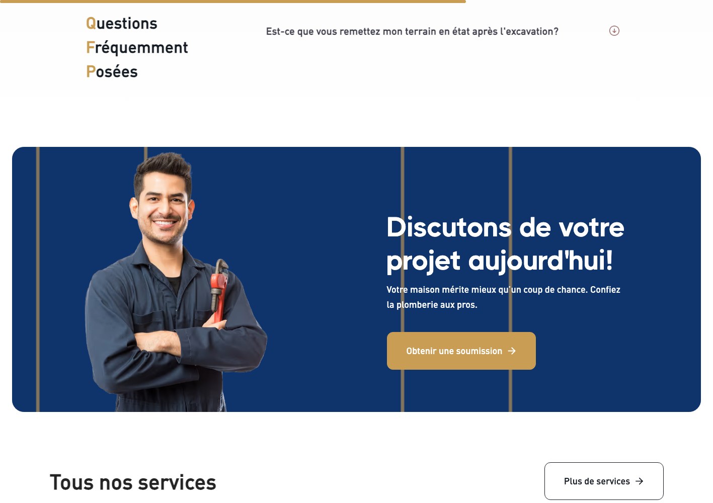 FAQ accordion above the Discutons de votre projet call to action