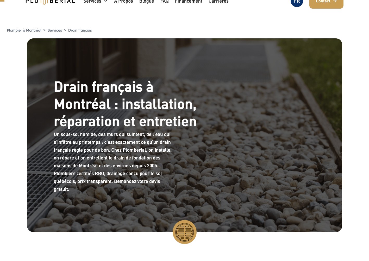 French drain service page hero with the gravel bed photograph