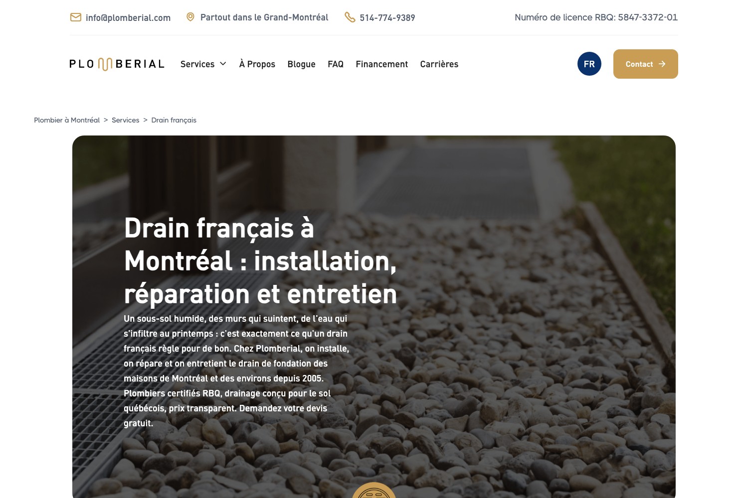 French drain installation, repair and maintenance service page