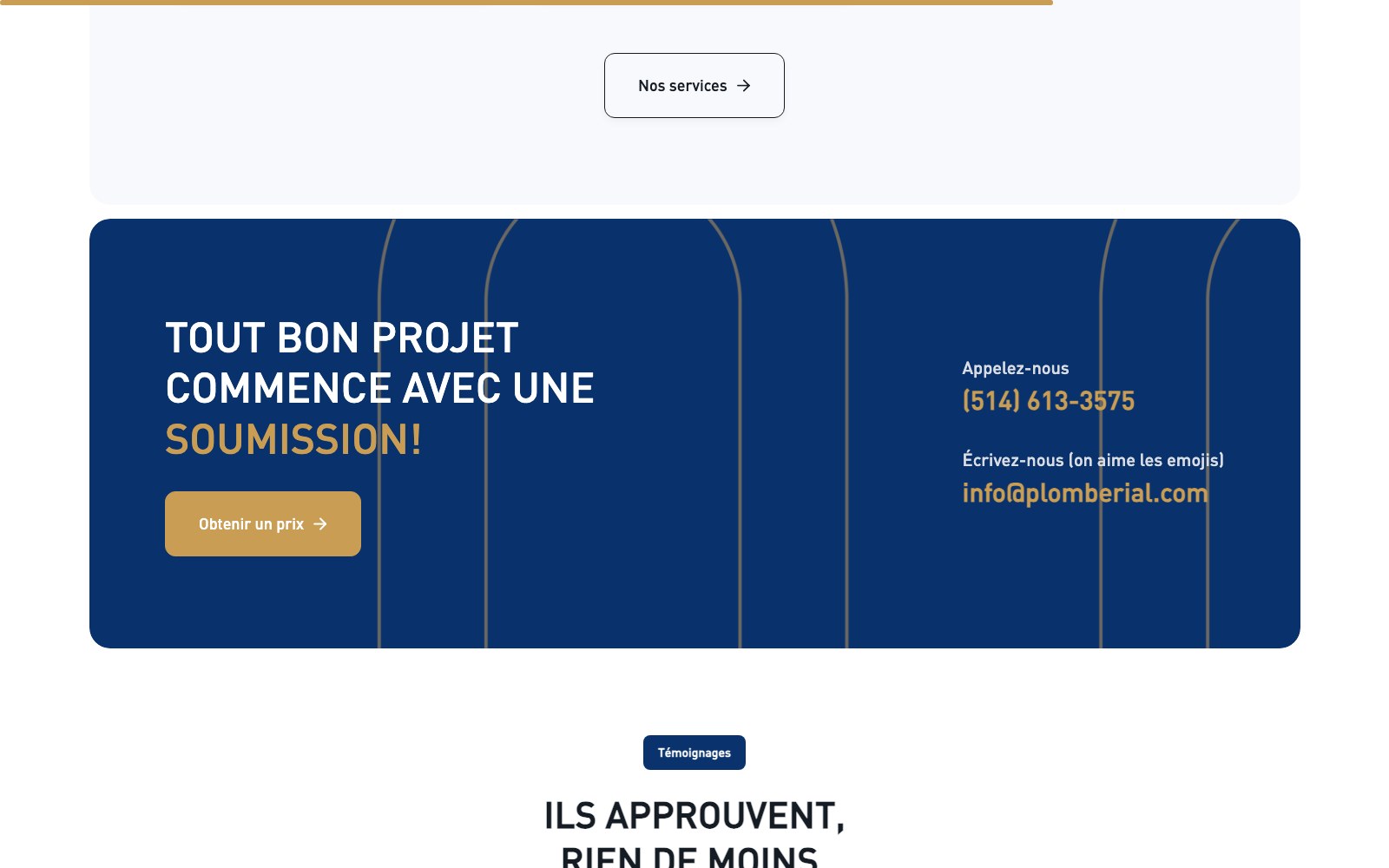 Every good project starts with a quote — the contact banner with phone and email