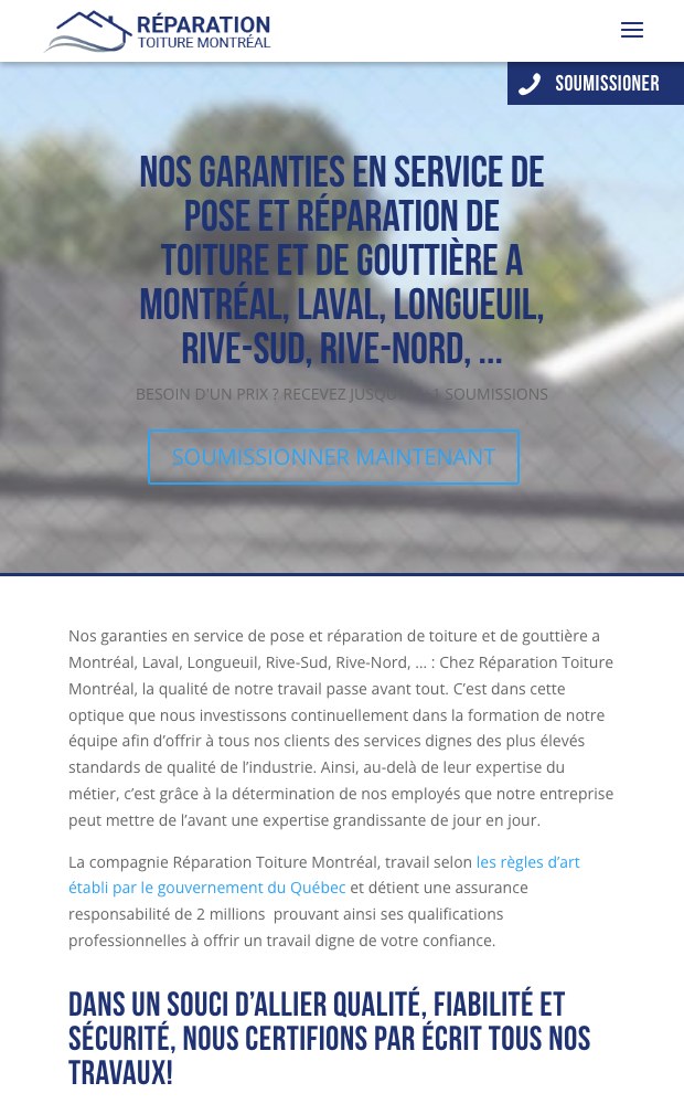 Mobile view of the guarantees on roofing and gutter work
