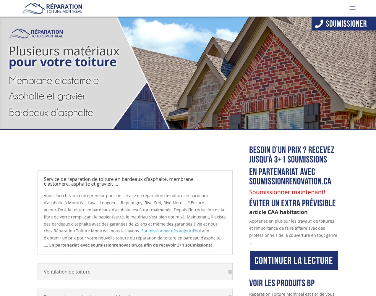 Roofing materials hero shown across the wide layout