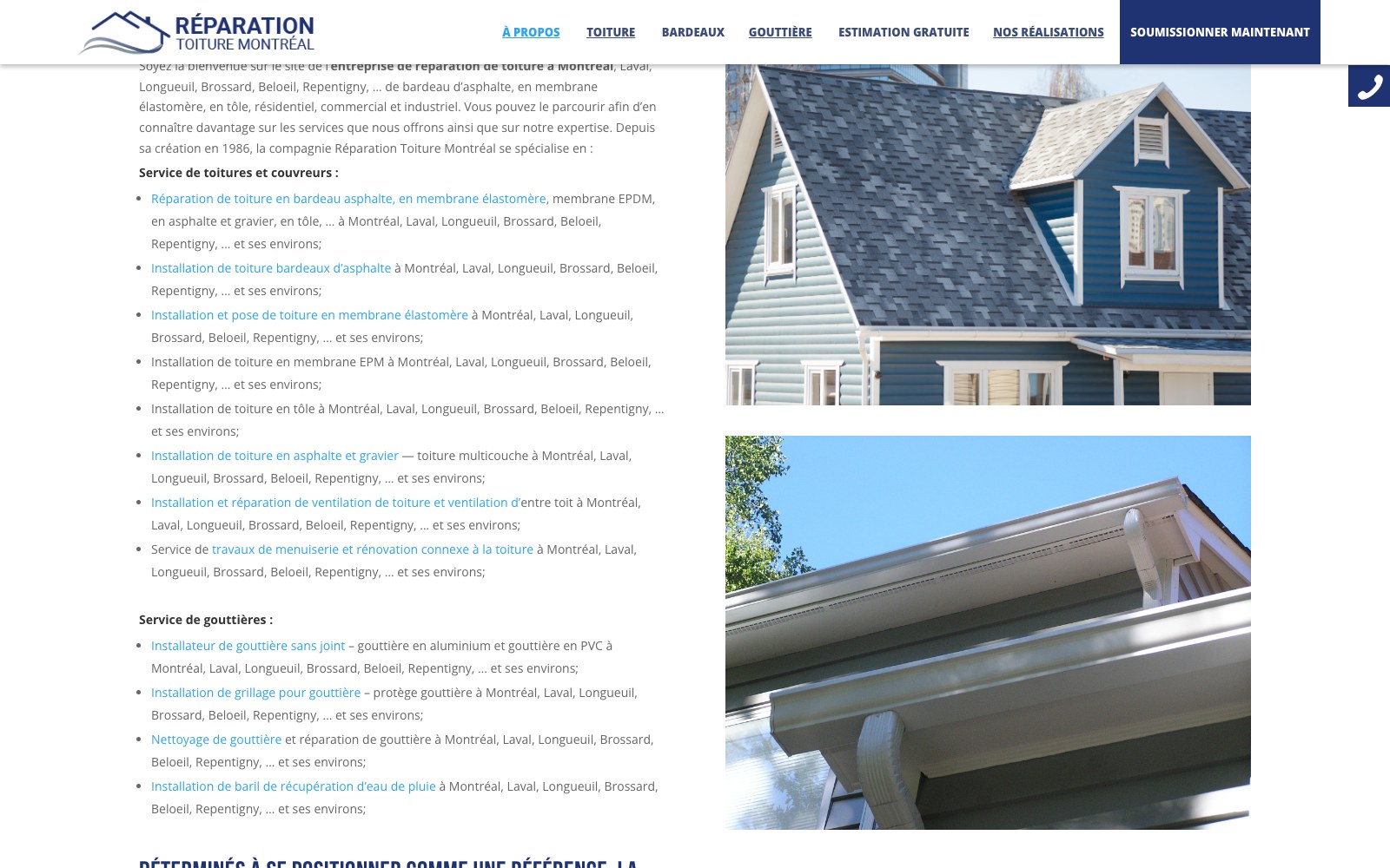 Roofing and gutter work described beside job photography