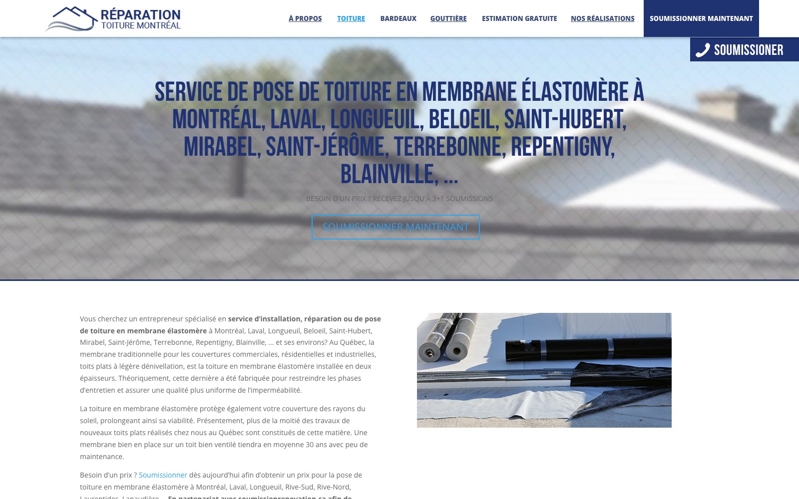 Elastomeric membrane roof installation service page