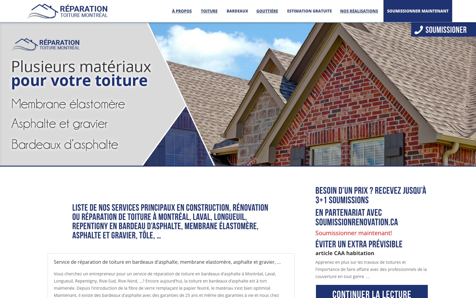 Réparation Toiture Montréal website homepage