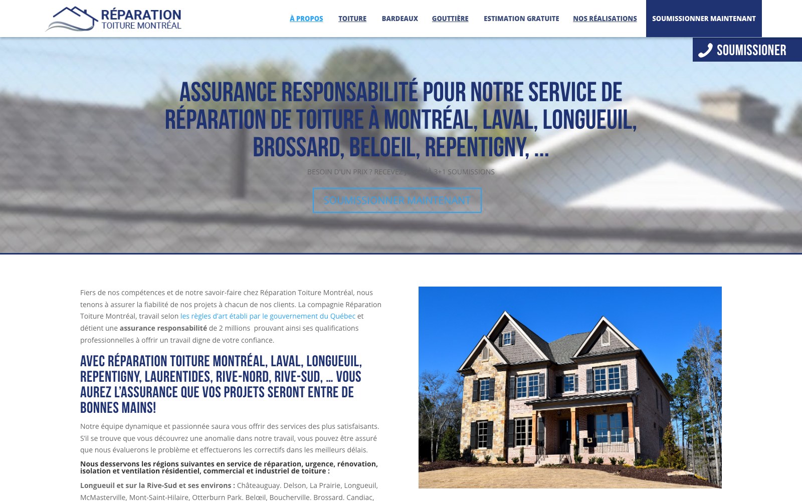 Professional liability coverage stated on the roof repair service page