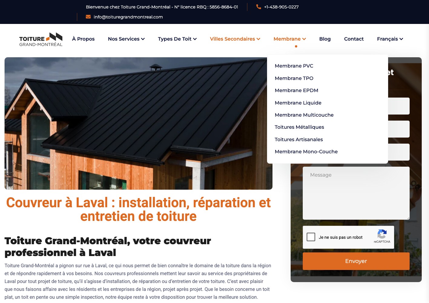 Couvreur à Laval city page with a standing-seam metal roof photograph