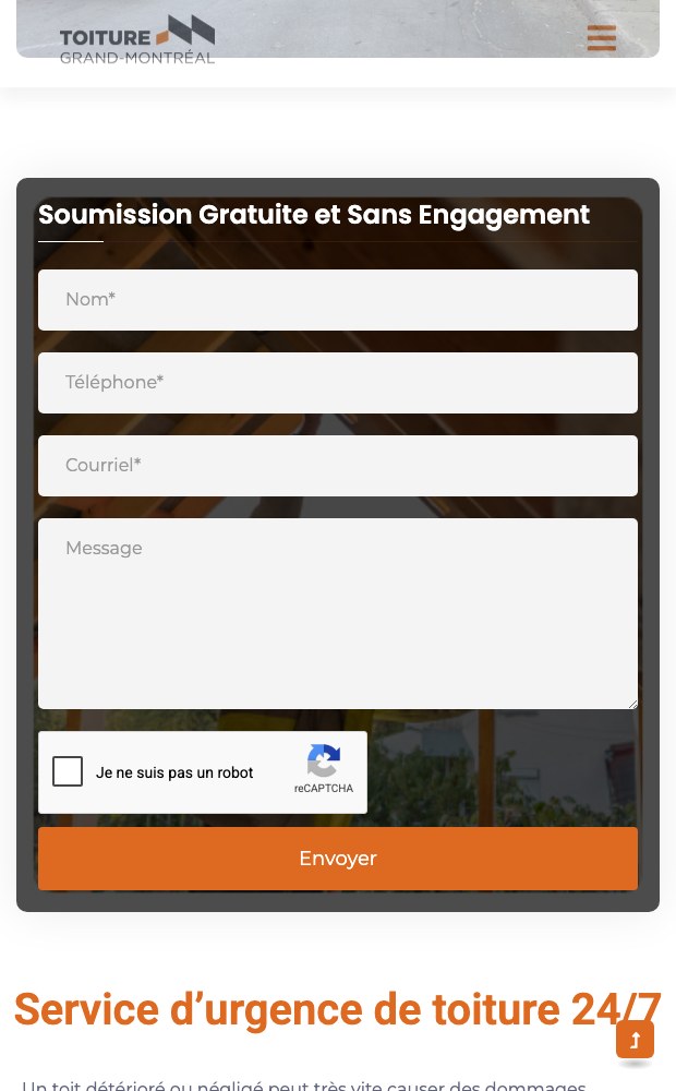 Mobile free no-obligation quote form with the emergency service banner