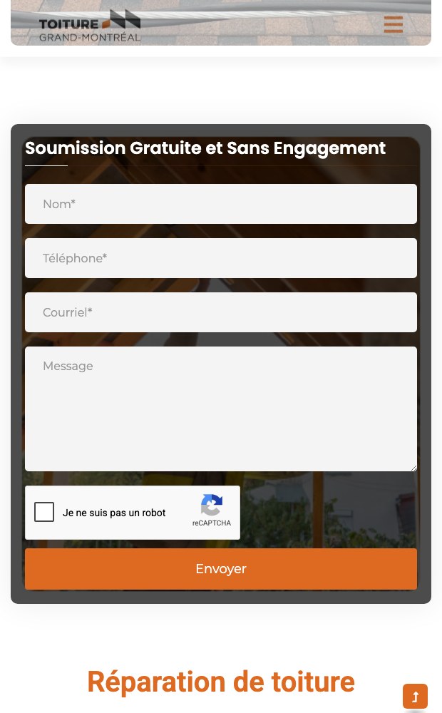 Mobile roof repair page with the quote form and reCAPTCHA