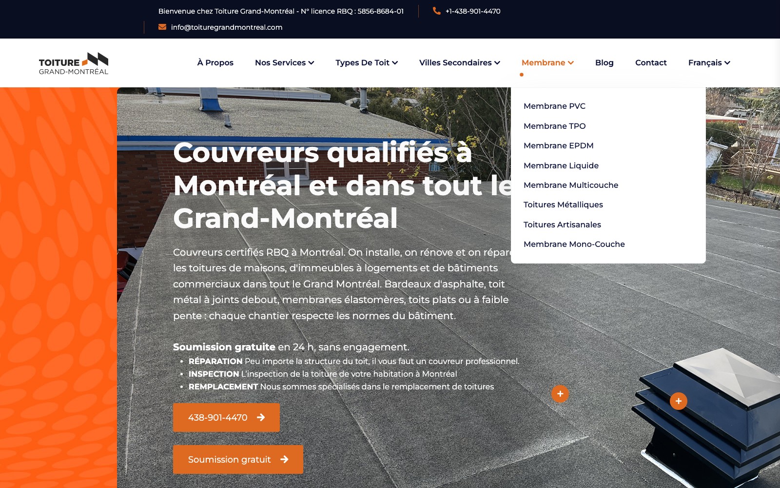 Toiture Grand-Montréal website homepage