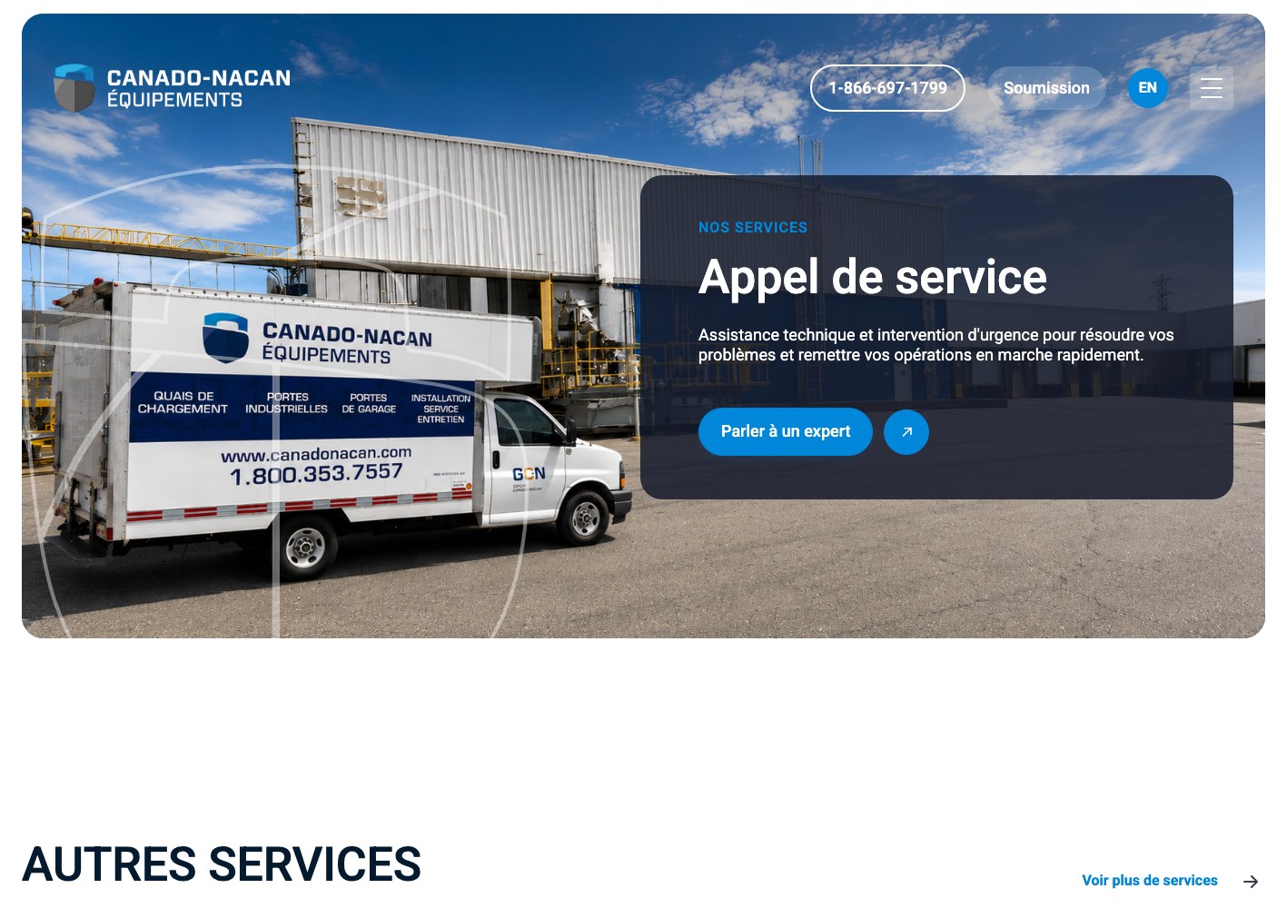 Service call page with the branded service vehicle