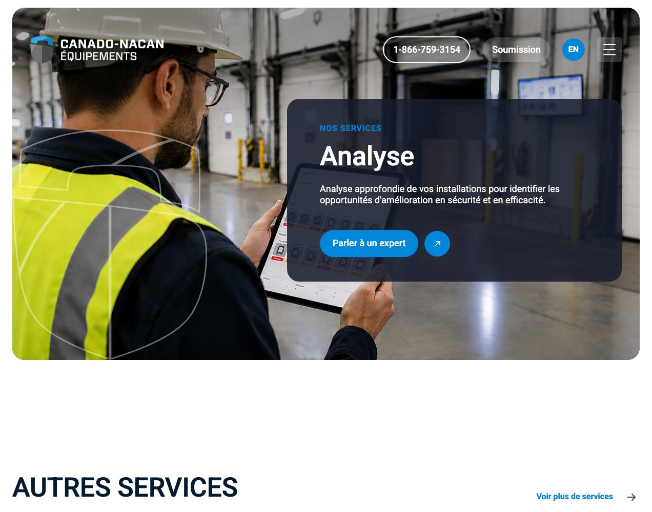 Installation analysis service page shown across the wide layout
