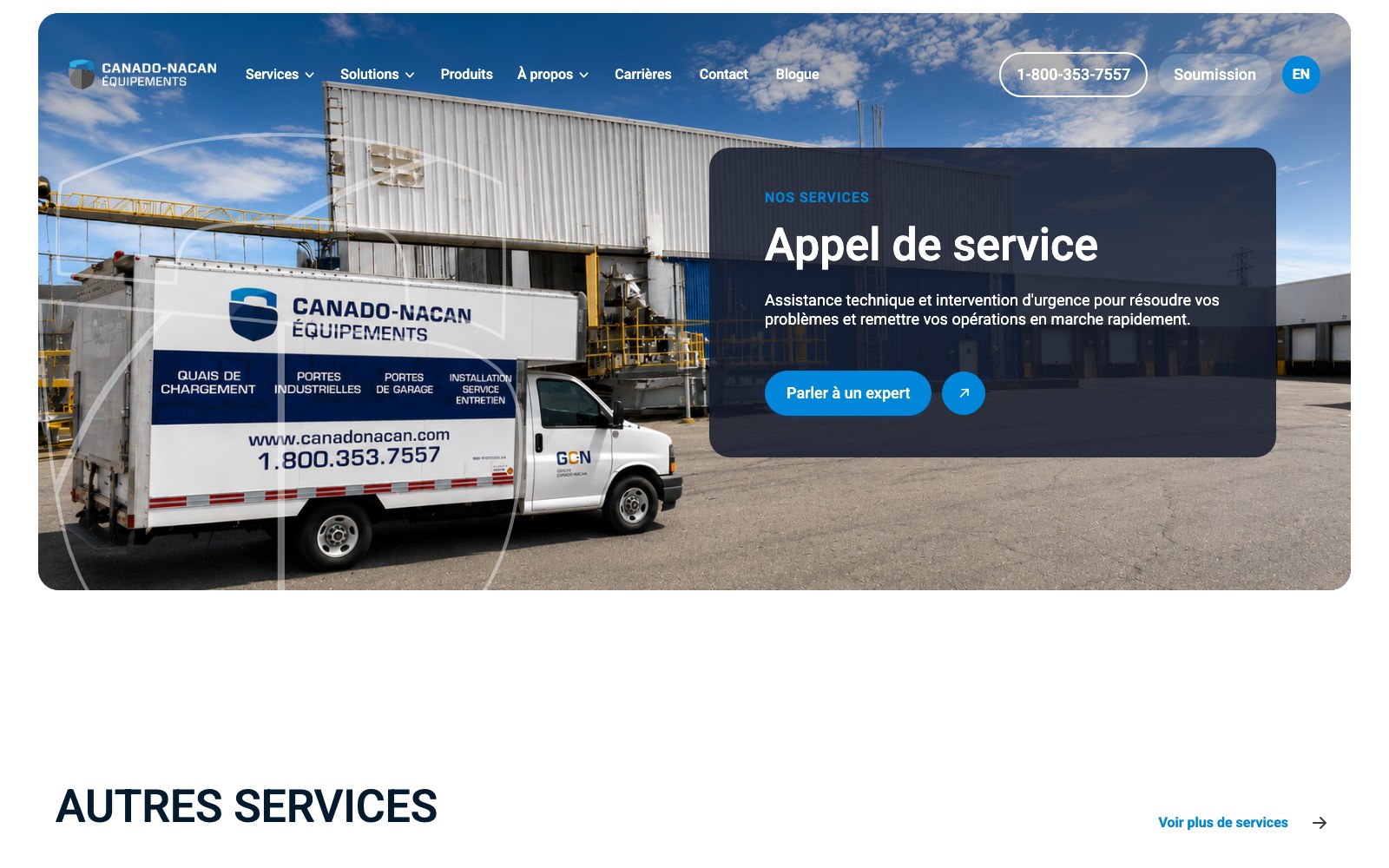 Service call page with the branded service vehicle