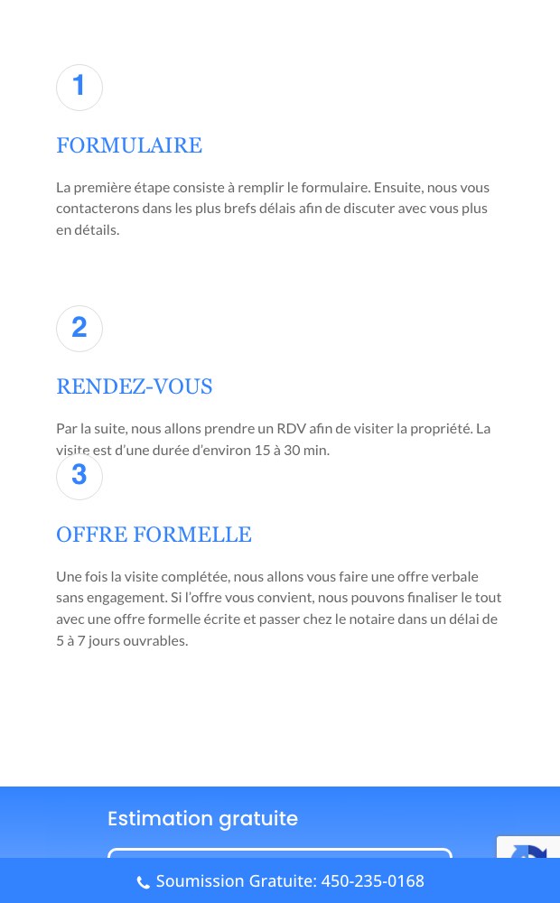 Mobile numbered steps for form, appointment and formal offer