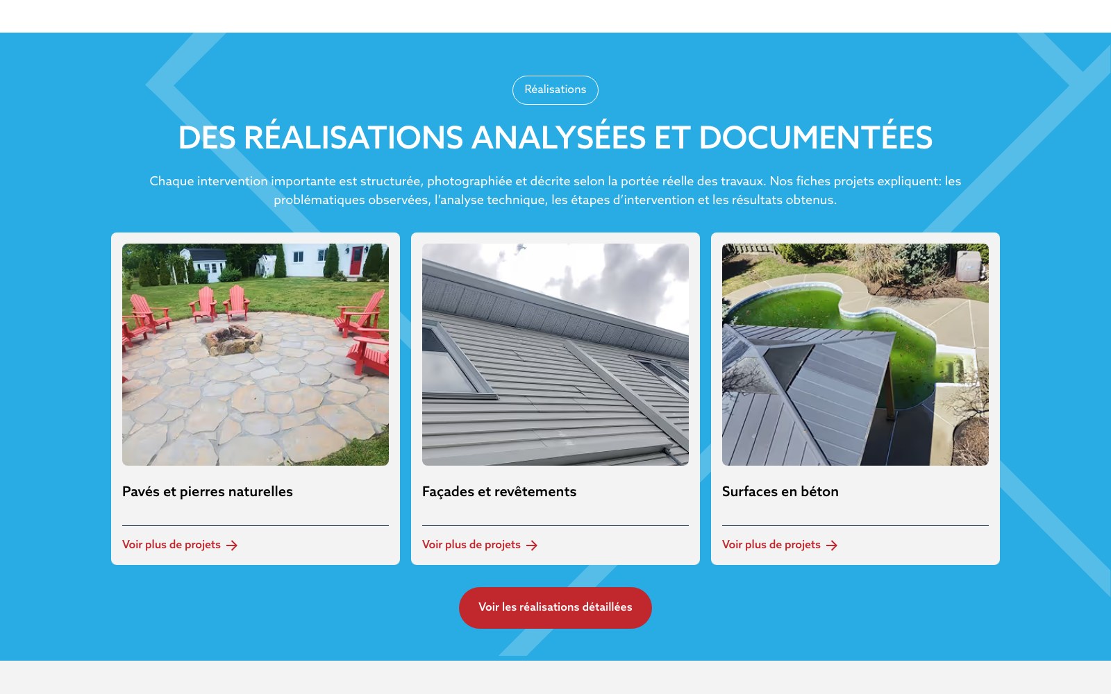 Documented projects: pavers, facades and concrete surfaces