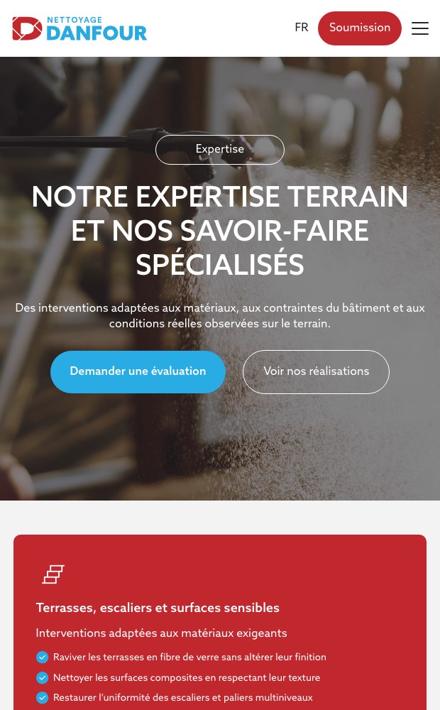 Mobile page setting out the field expertise and specialist know-how