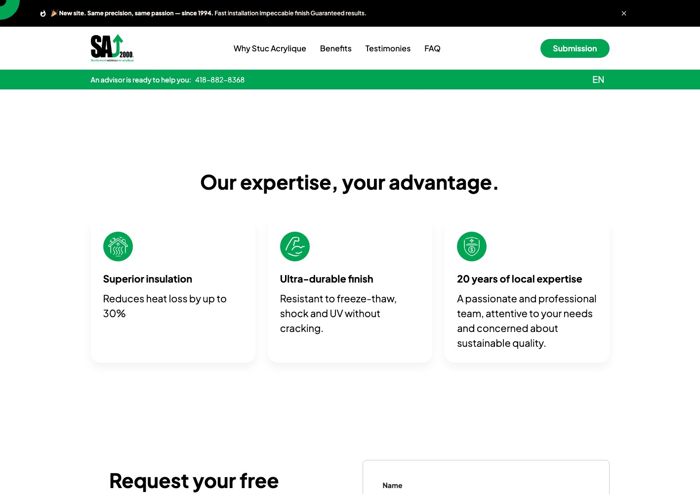 English expertise block above the free quote request