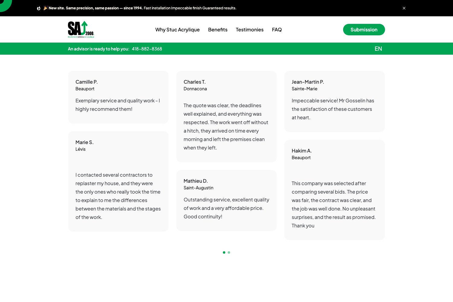 Client testimonials on the English version of the page