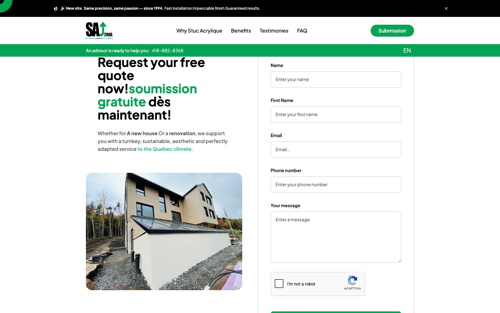 Request your free quote form on the English page