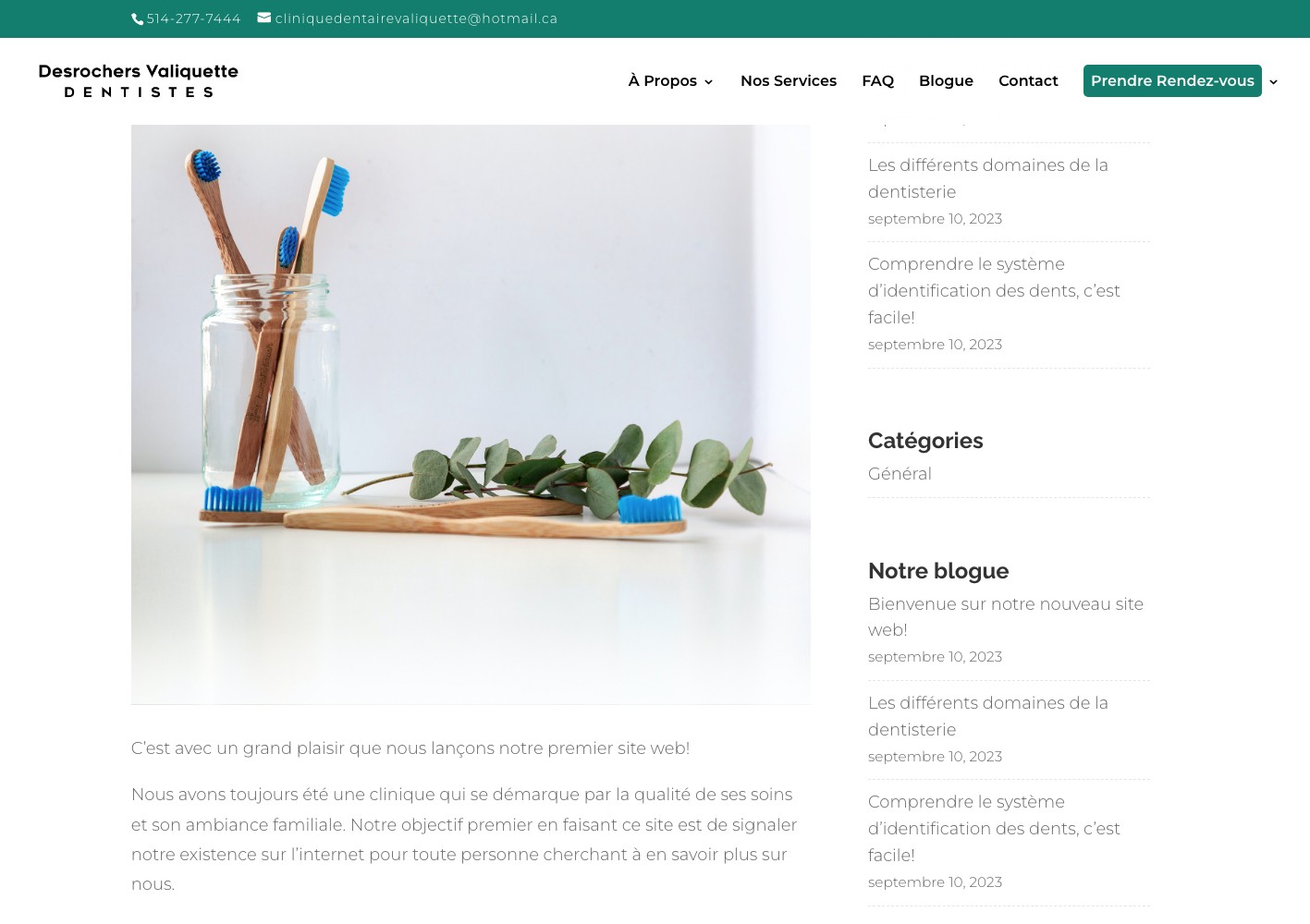 Blog article announcing the new website, illustrated with toothbrushes in a glass
