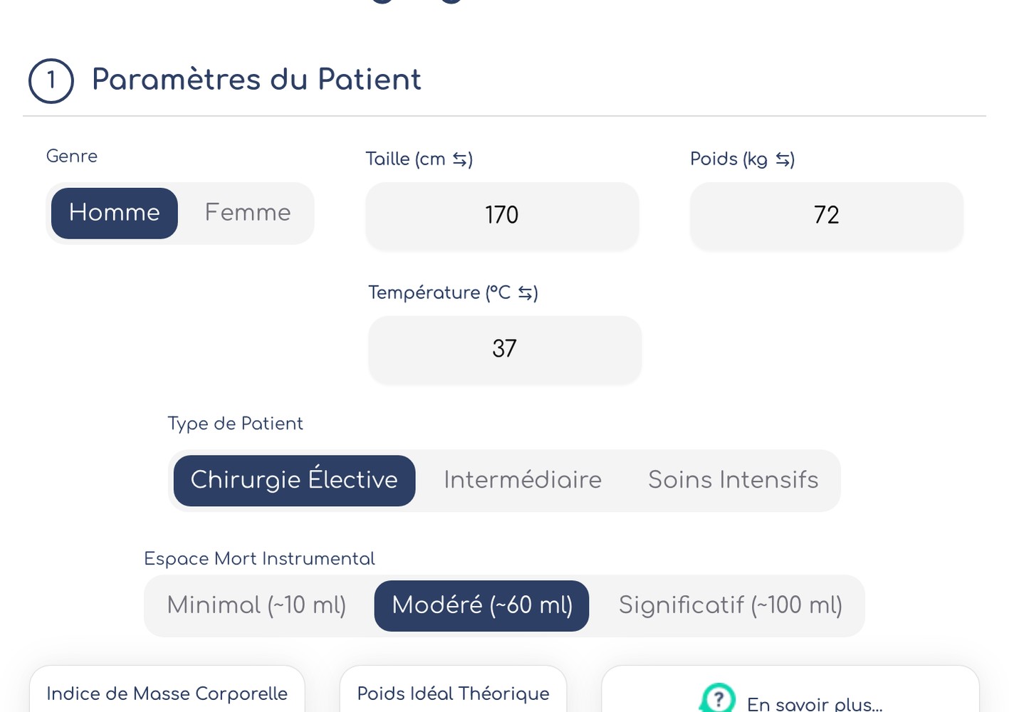 Patient parameters panel, French